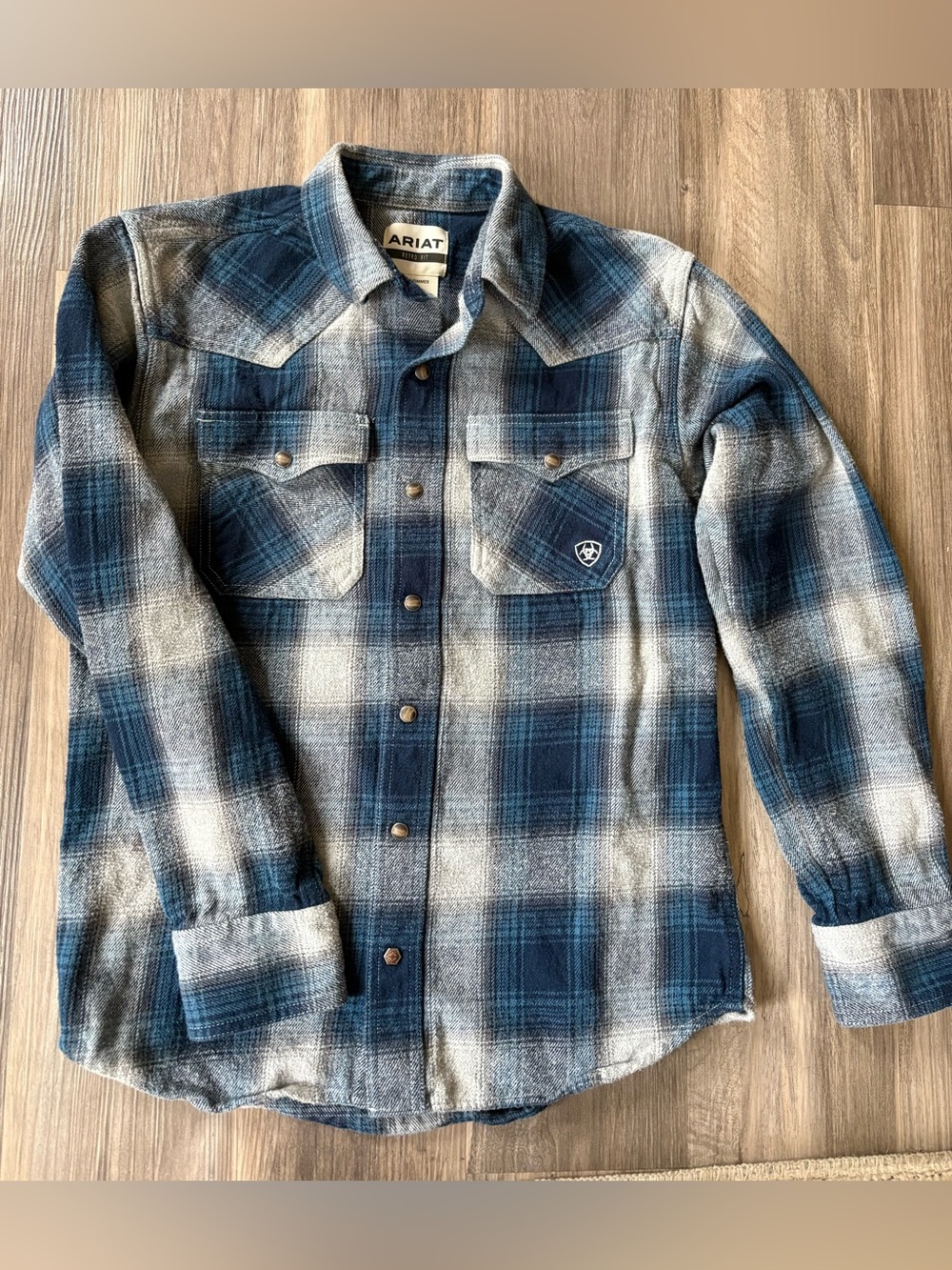 Ariat Blue and White Plaid Western Snap Shirt